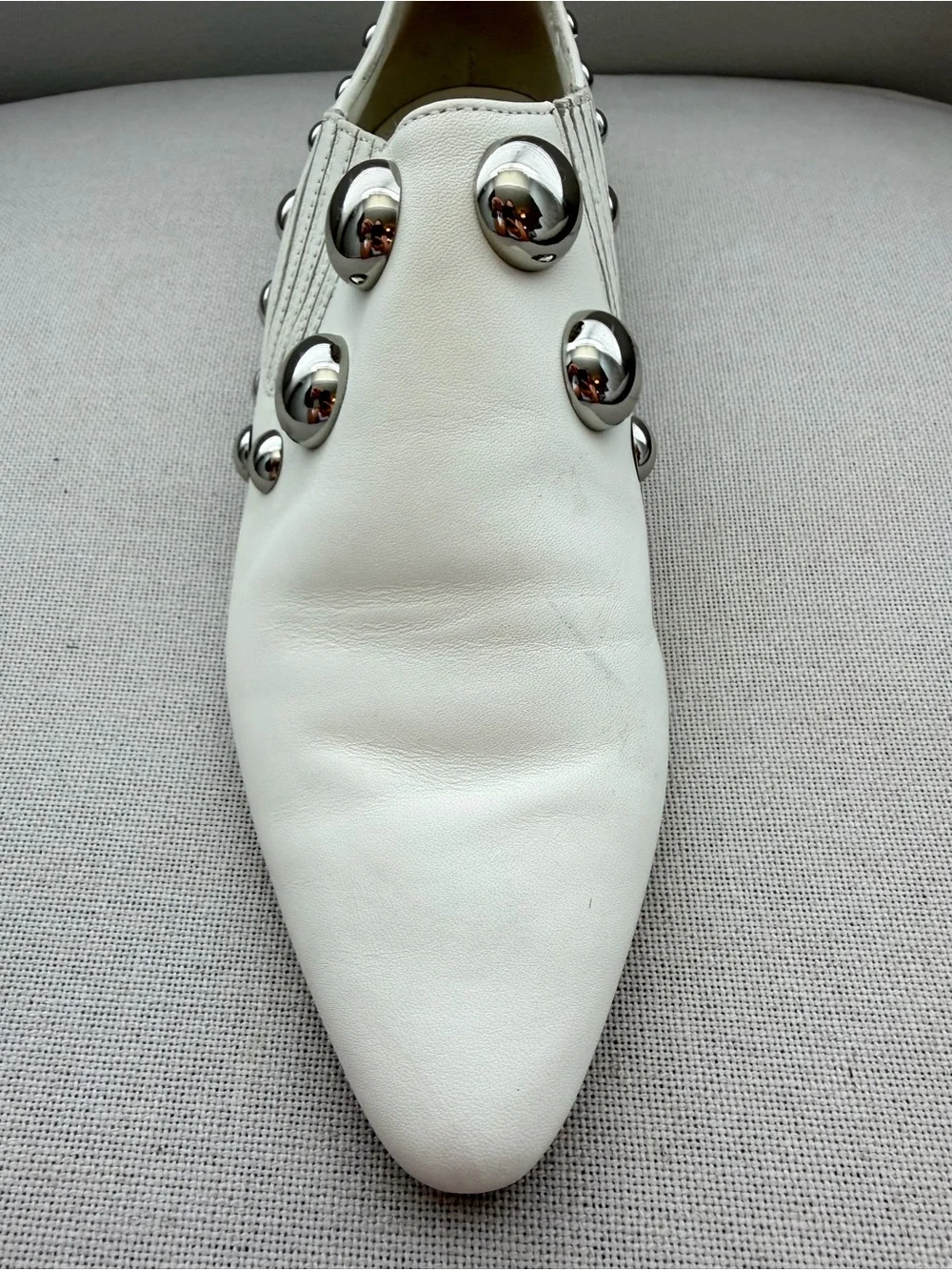 Rare! Tory Burch Loafer White Blythe Studded Metal Slip‎ On Women Size 6.5 M